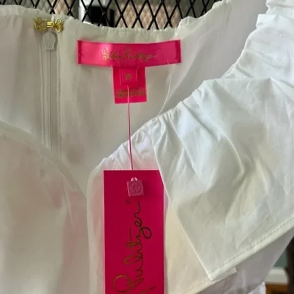 Lilly Pulitzer Emie Fit and Flare Babydoll Top Empire Waist Ruffle Neckline SZ 8 - Picture 10 of 13